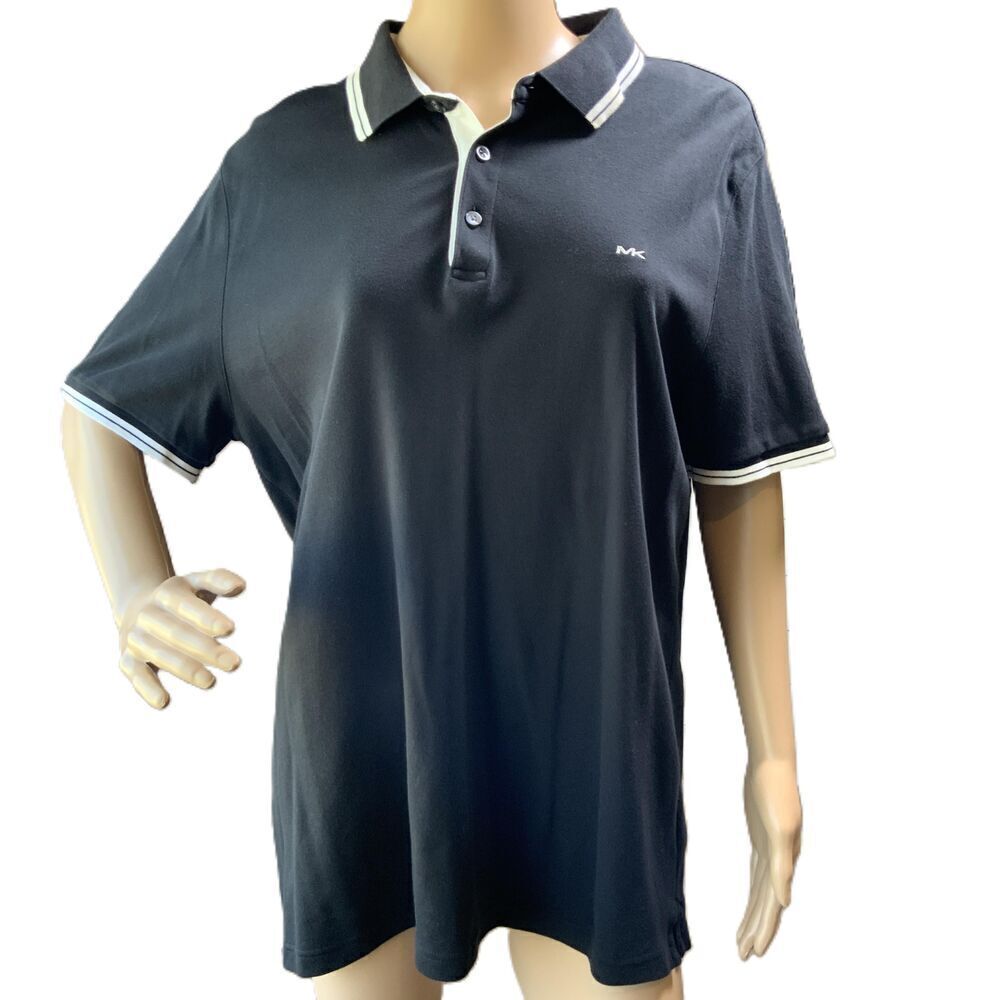 Michael Kors Black White Trim Short Sleeve Collared Preppy Academia Polo Shirt M